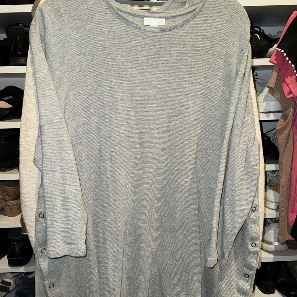 J. Jill Light Gray Button Sleeve Sweater